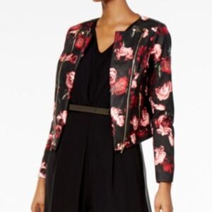Thalia Sodi faux leather floral Moto jacket
